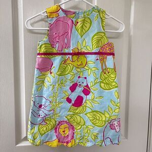 Lilly Pulitzer San Diego Zoo Animals Print Dress Scalloped Hem Girls Size 5